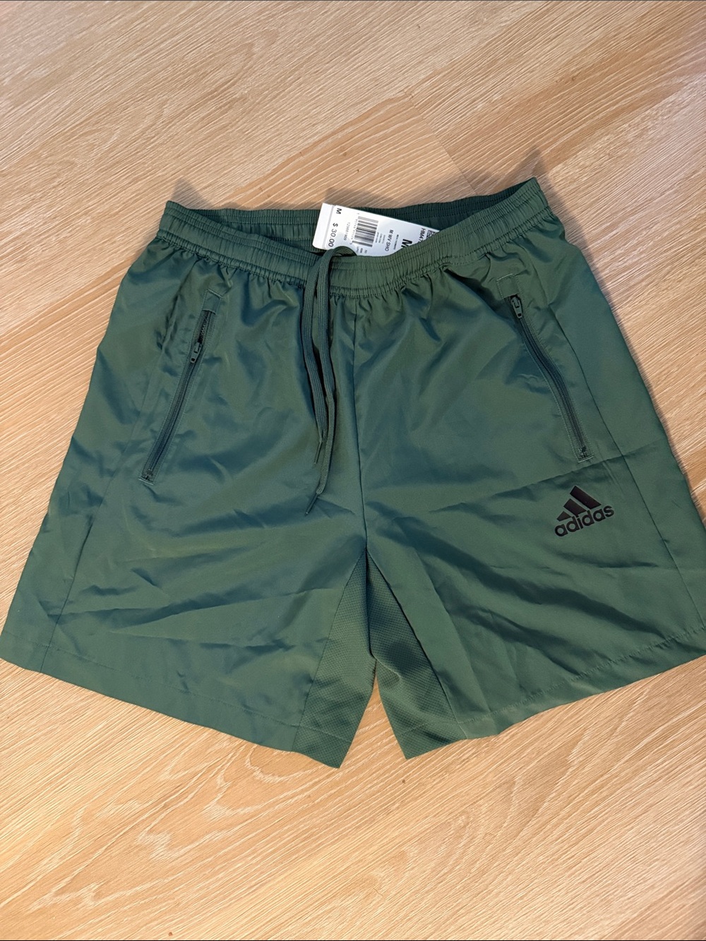 New adidas Men's Green Oxide Athletic Shorts with Zip Pockets